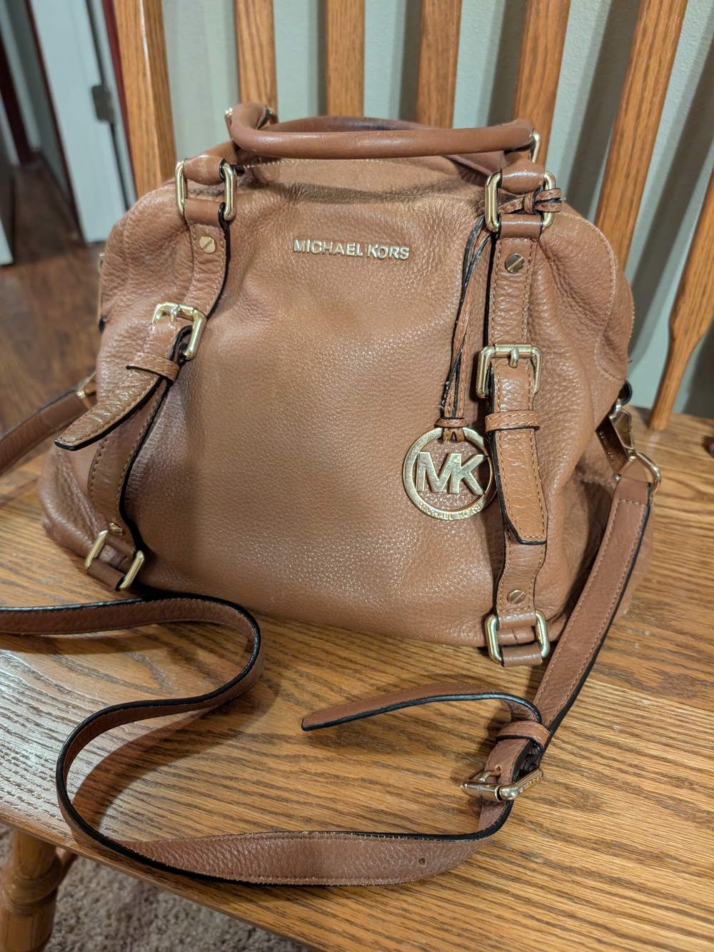 Michael Kors Tan Bedford Extra Large Bowling Satchel